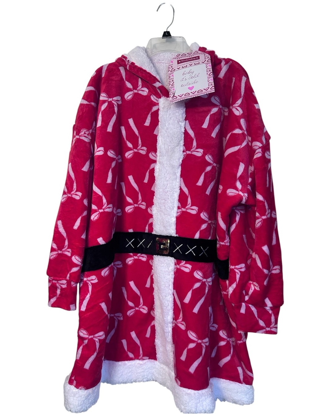 NWT Christmas Santa Sherpa fleece hooded pullover robe, OSFM